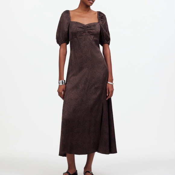 Madewell Dresses & Skirts - NWT Madewell Dark Coffee Puff-Sleeve Sweetheart Midi Dress SZ 12